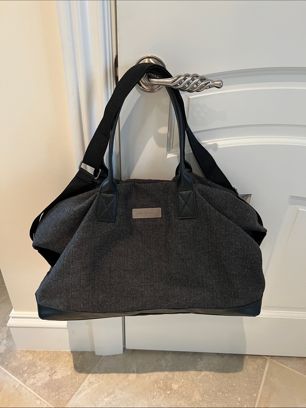 John Varvatos Charcoal Herringbone Travel Bag
